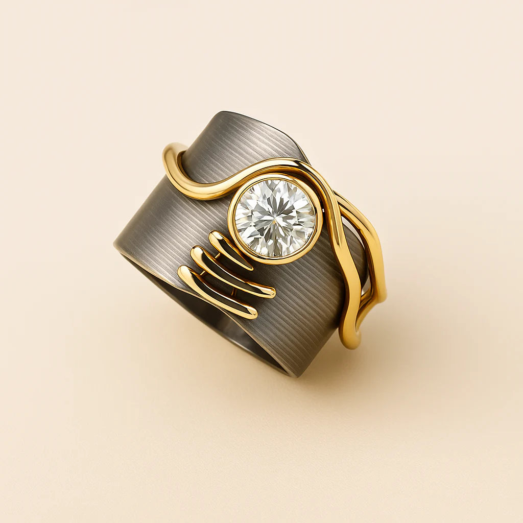 Vintage Dark Silver Ring with Zirconia