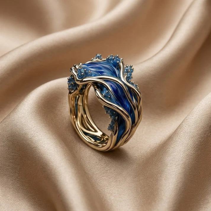 Vintage Gold Ocean Wave Ring