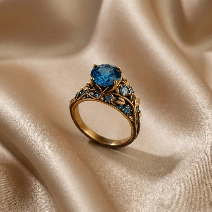 Exotic Flower Ring with Blue Crystal