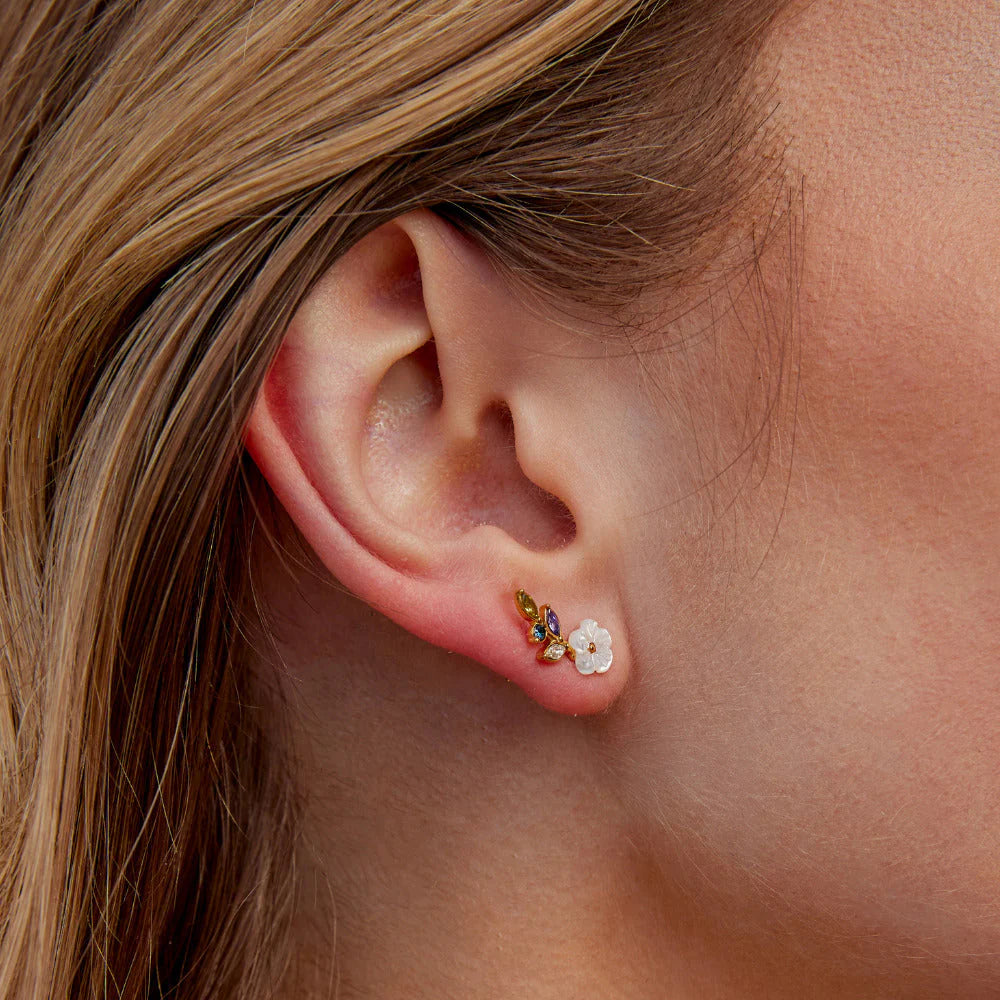 White Crystal Flower Hoops