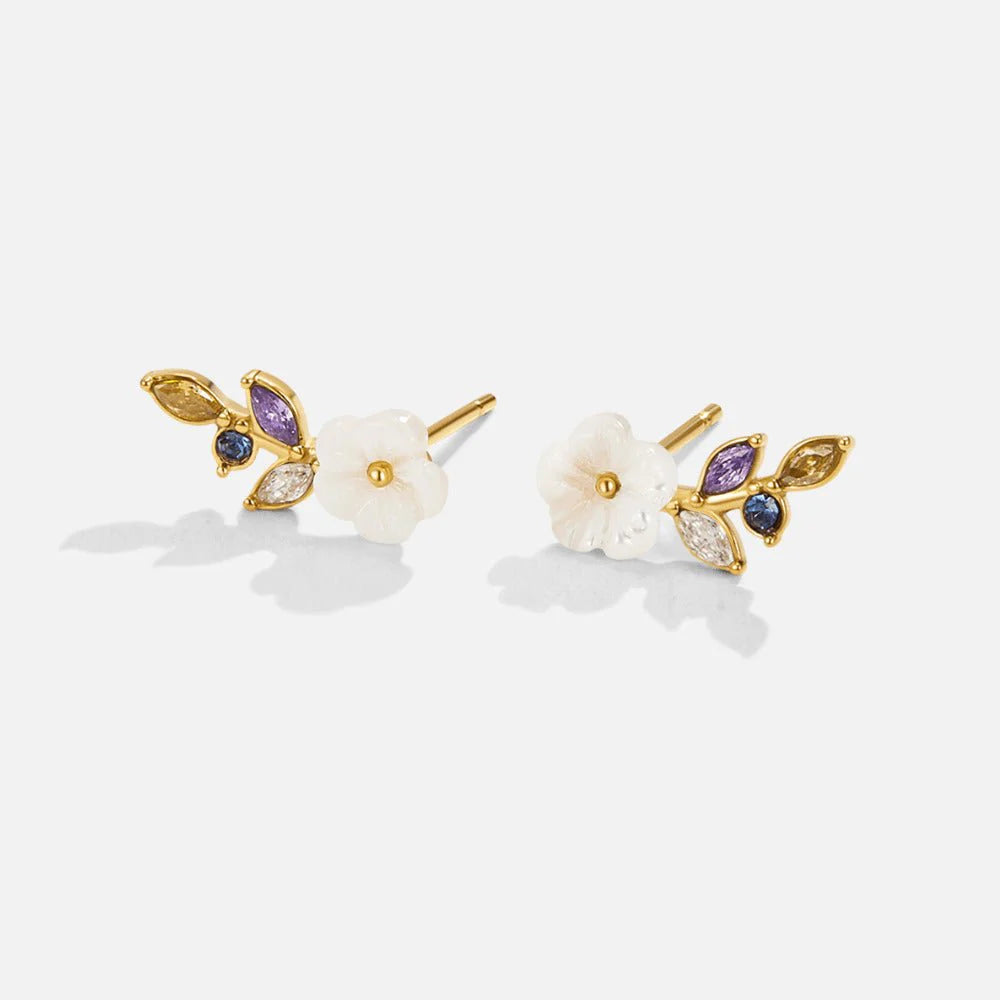 White Crystal Flower Hoops