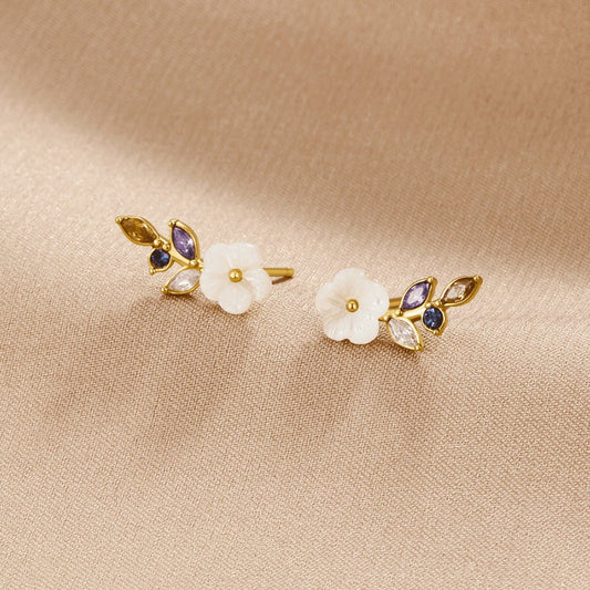 White Crystal Flower Hoops