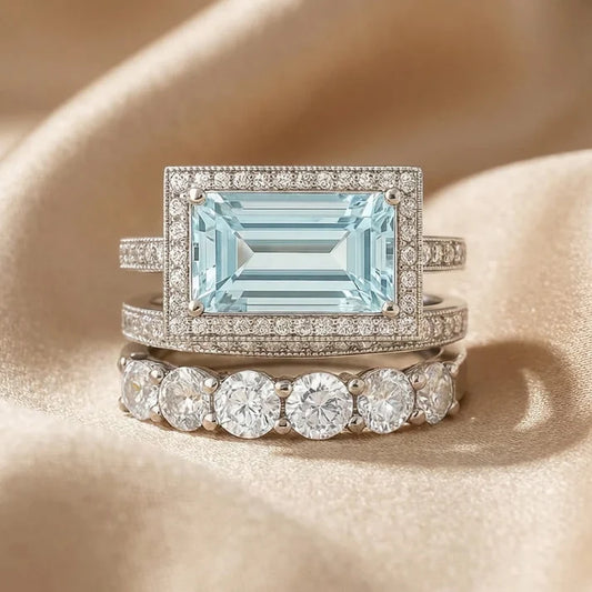 Vintage Silver Ring Set with Turquoise Glass