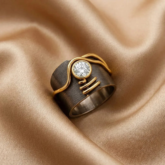 Vintage Dark Silver Ring with Zirconia