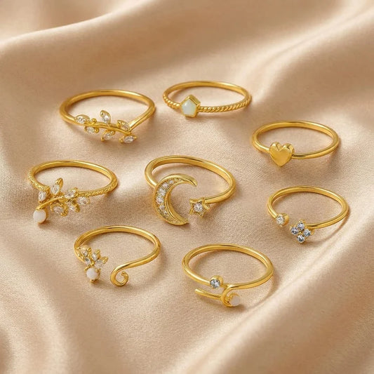 Set of 10 Silver and Gold Plated Bohemian Rings