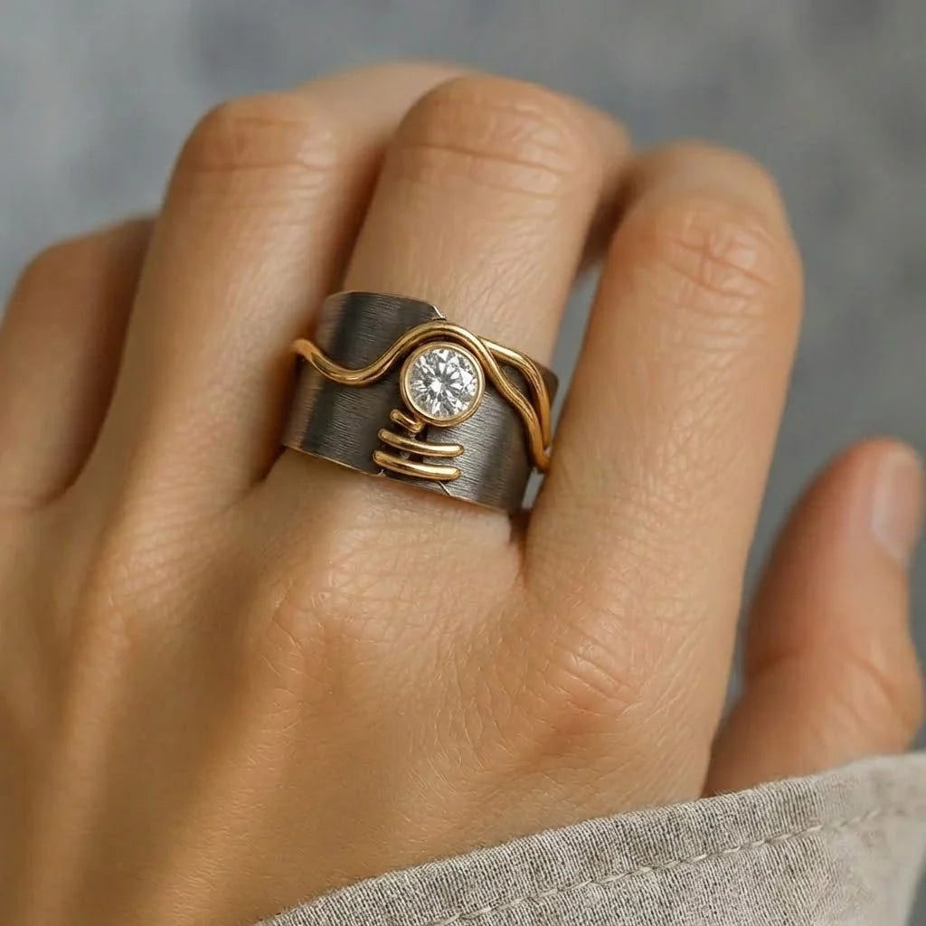 Vintage Dark Silver Ring with Zirconia
